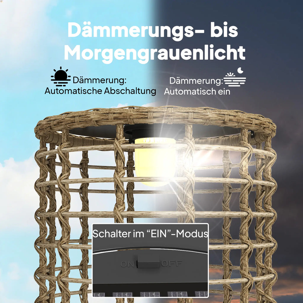 Rattan-Solarlampen – 2er-Set Beistelltische mit Beleuchtung für Terrasse – Ø45 & 35 cm