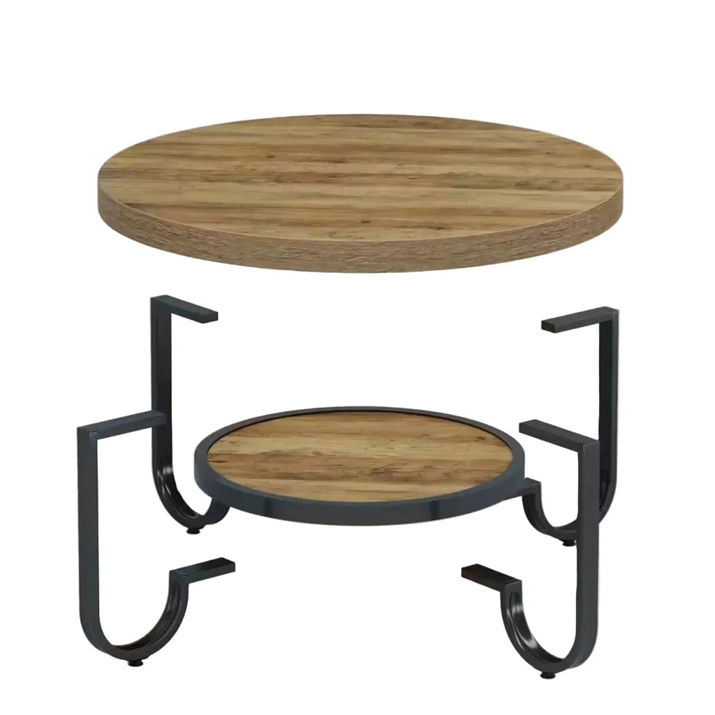 Eleganter runder Couchtisch mit Ablage – Gebogener Stahlrahmen – Ø80 cm