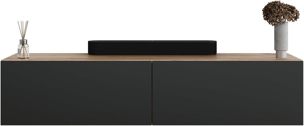 Planetmöbel Flur Garderobe mit Stauraum & Klappe – Hängeschrank Wandgarderobe Holzwerkstoff Gold Eiche Anthrazit