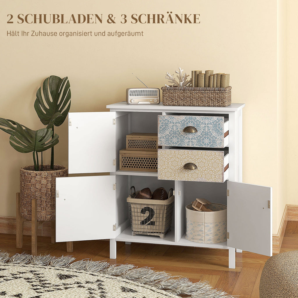 Vintage Kommode mit Gemusterten Fronten – 2 Schubladen und 3 Türen