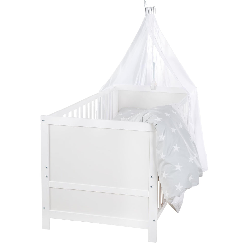roba Babybett Set 70x140 mit Matratze, Bettwäsche & Himmel, Umbaubar zum Juniorbett