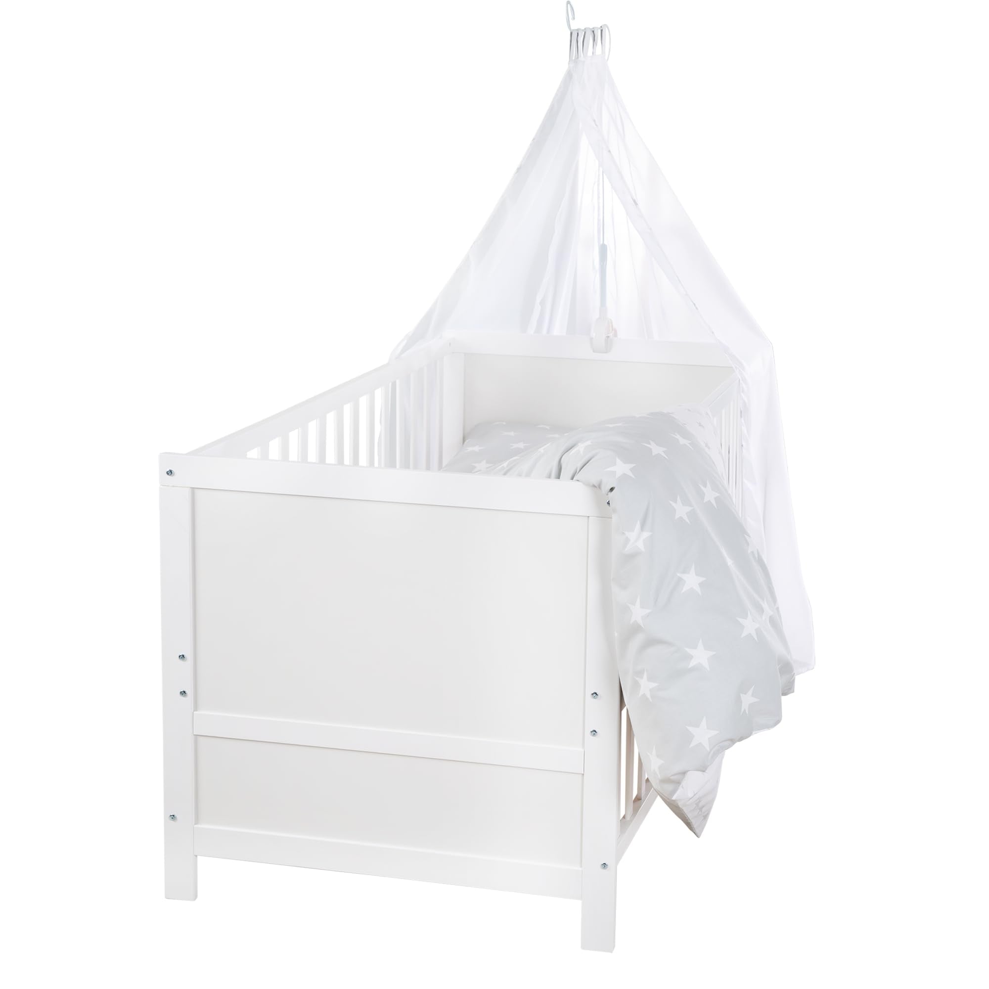 roba Babybett Set 70x140 mit Matratze, Bettwäsche & Himmel, Umbaubar zum Juniorbett