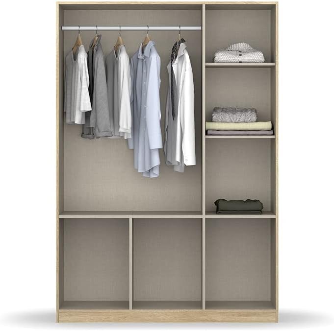 Rauch Möbel Celle Kleiderschrank Weiß Hochglanz, 3-türig mit 6 Schubladen, Drehtürenschrank für Schlafzimmer & Kinderzimmer