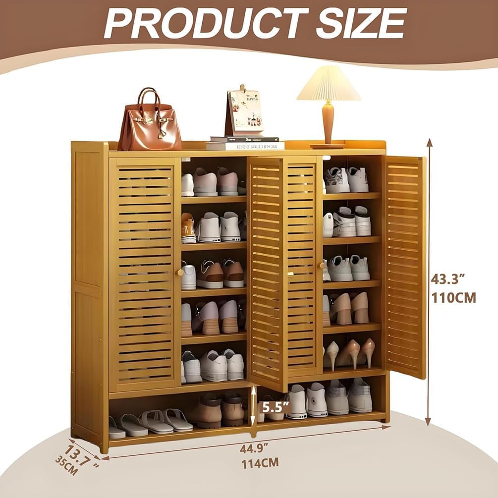 Schuhschrank Holz mit Korbgeflecht-Türen, Moderner Bambus Schuhschränke, Schuhregal mit Stauraum, Shoes Cabinet für Flur, Wohnzimmer, Schlafzimmer,H