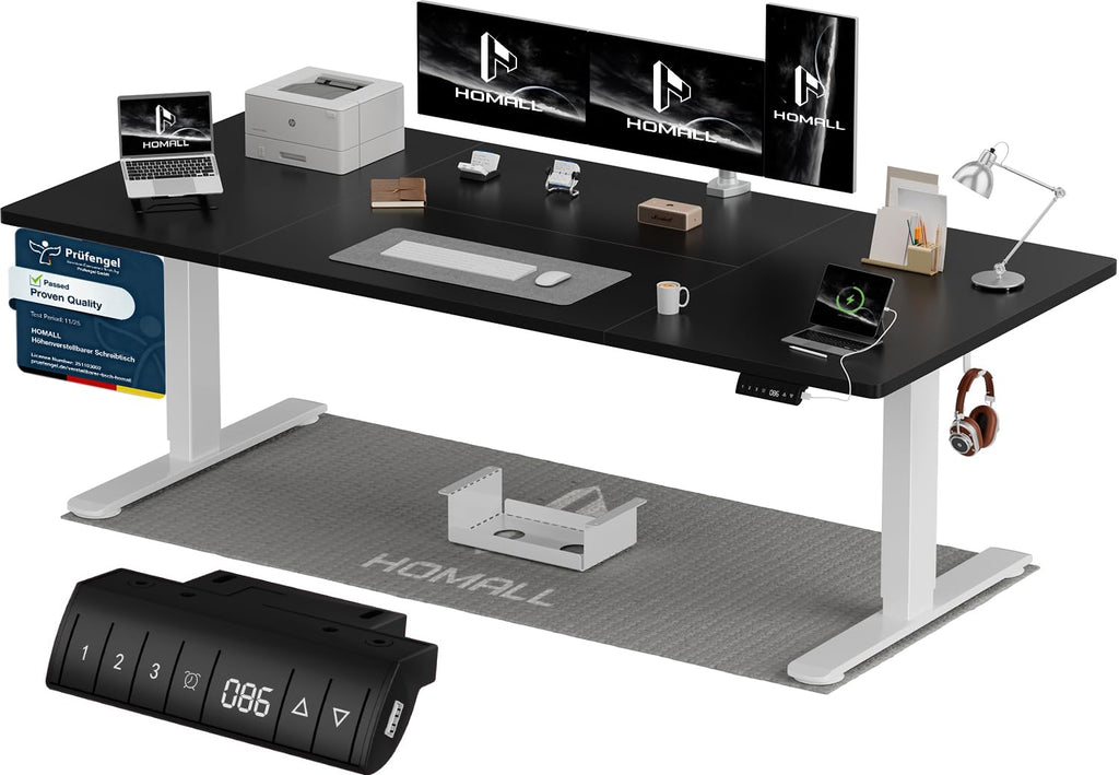 Homall Elektrischer Schreibtisch höhenverstellbar mit USB & Kabelmanagement – Standing Desk mit Memory-Funktion Weiß