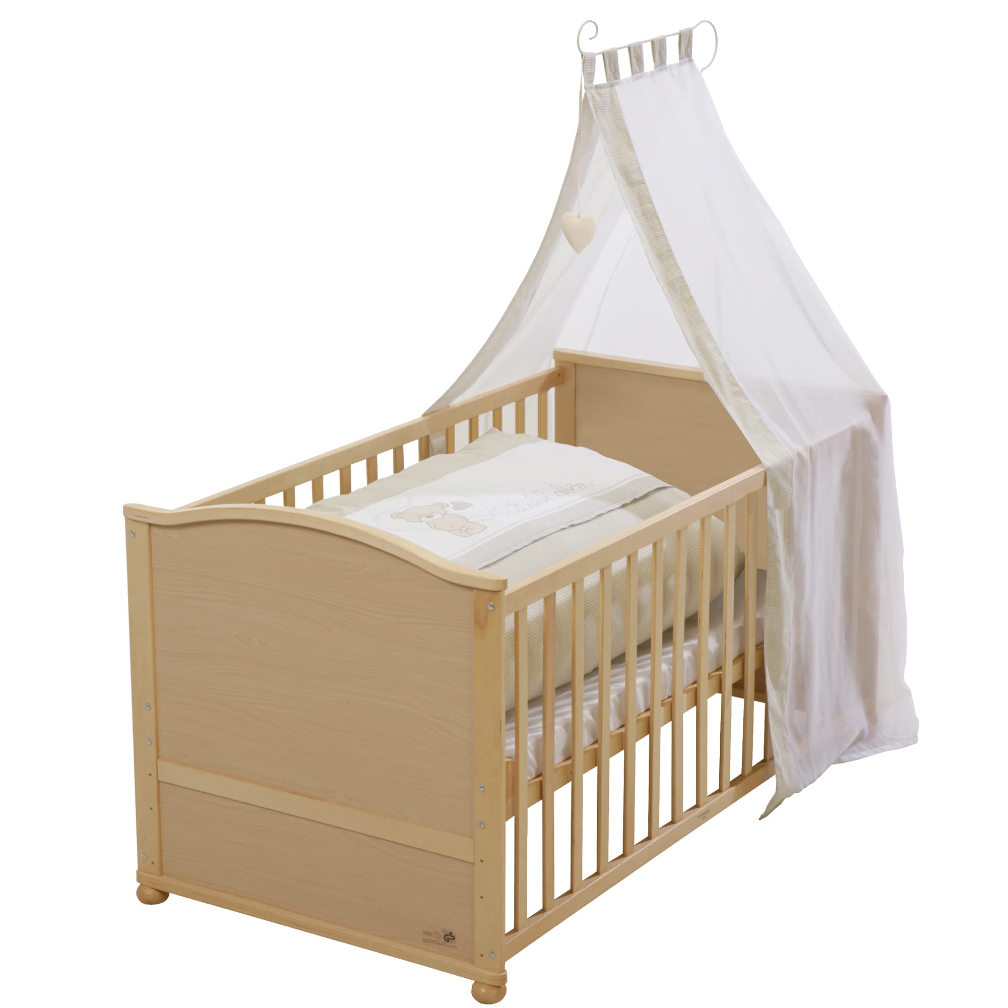 roba Babybett Set 70x140 mit Matratze, Bettwäsche & Himmel, Umbaubar zum Juniorbett