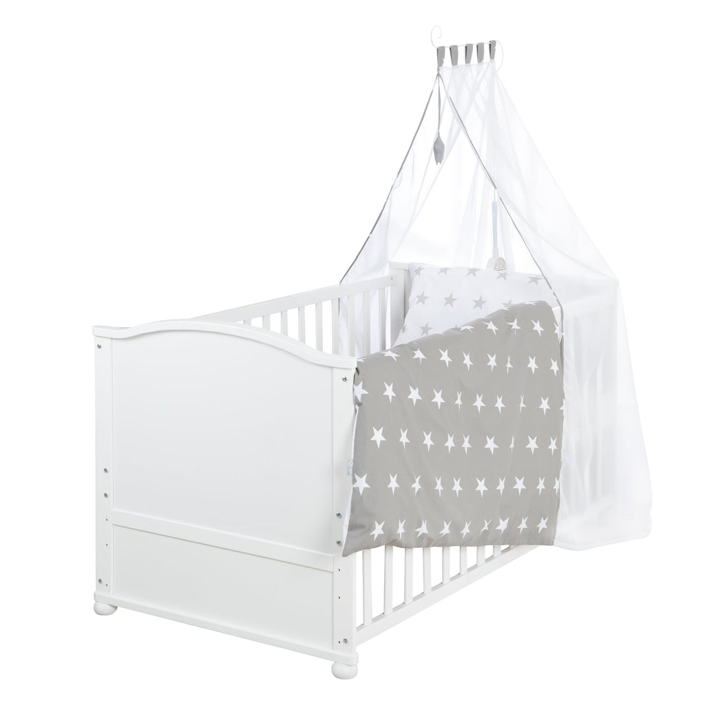 roba Babybett Set 70x140 mit Matratze, Bettwäsche & Himmel, Umbaubar zum Juniorbett