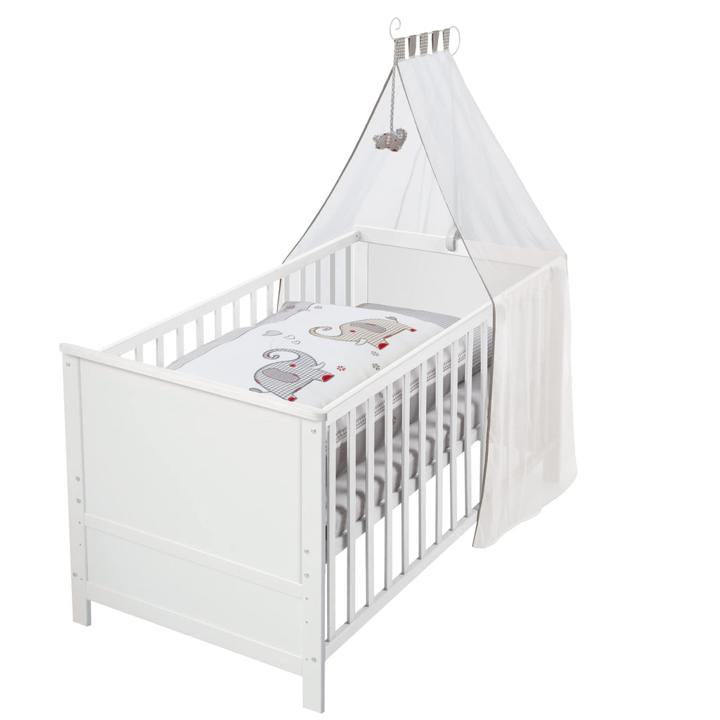 roba Babybett Set 70x140 mit Matratze, Bettwäsche & Himmel, Umbaubar zum Juniorbett