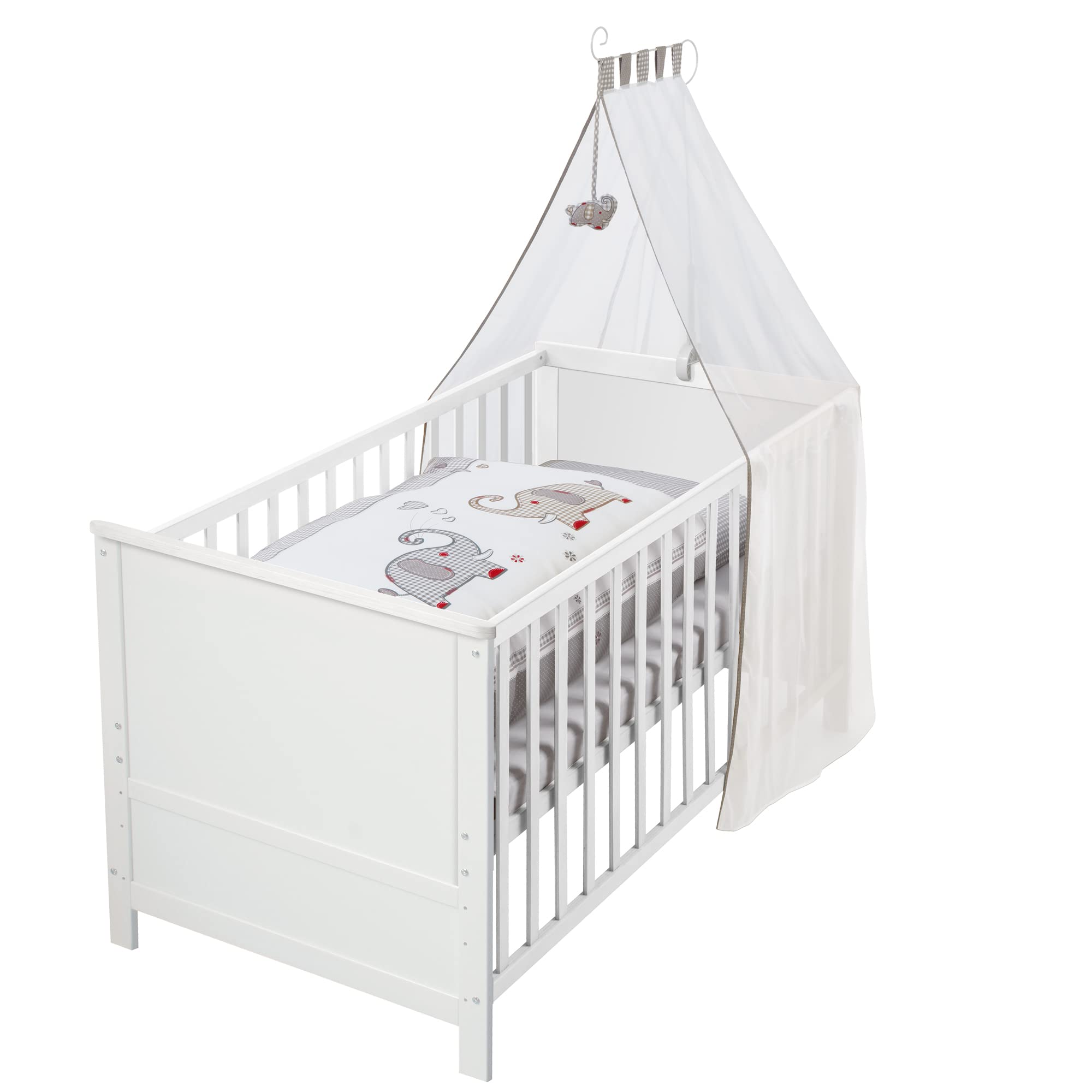 roba Babybett Set 70x140 mit Matratze, Bettwäsche & Himmel, Umbaubar zum Juniorbett