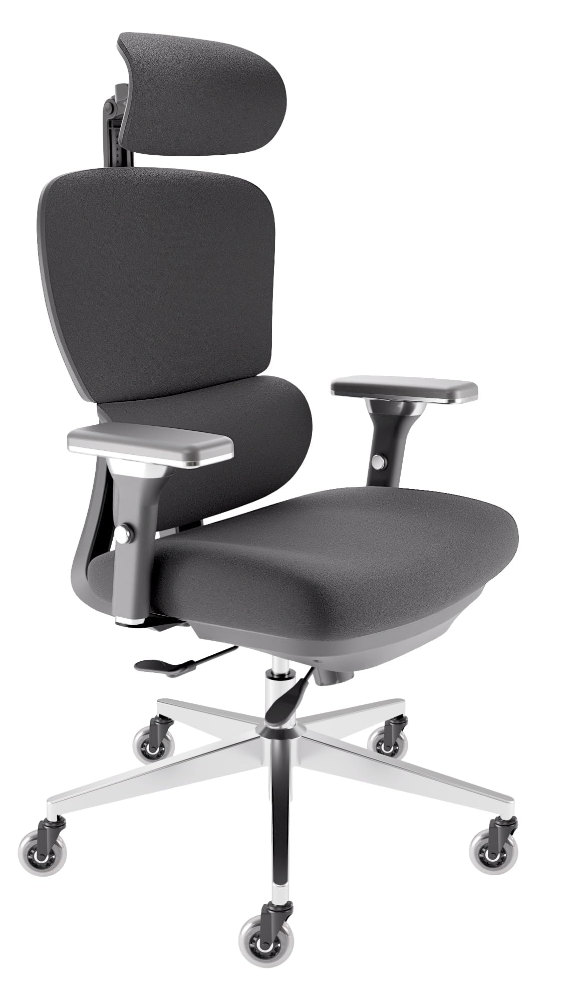 CLOUVOU BrightSeat Bürostuhl Ergonomisch Schwarz bis 150 kg mit Kopfstütze, Lendenstütze, 2D Armlehnen, Drehstuhl
