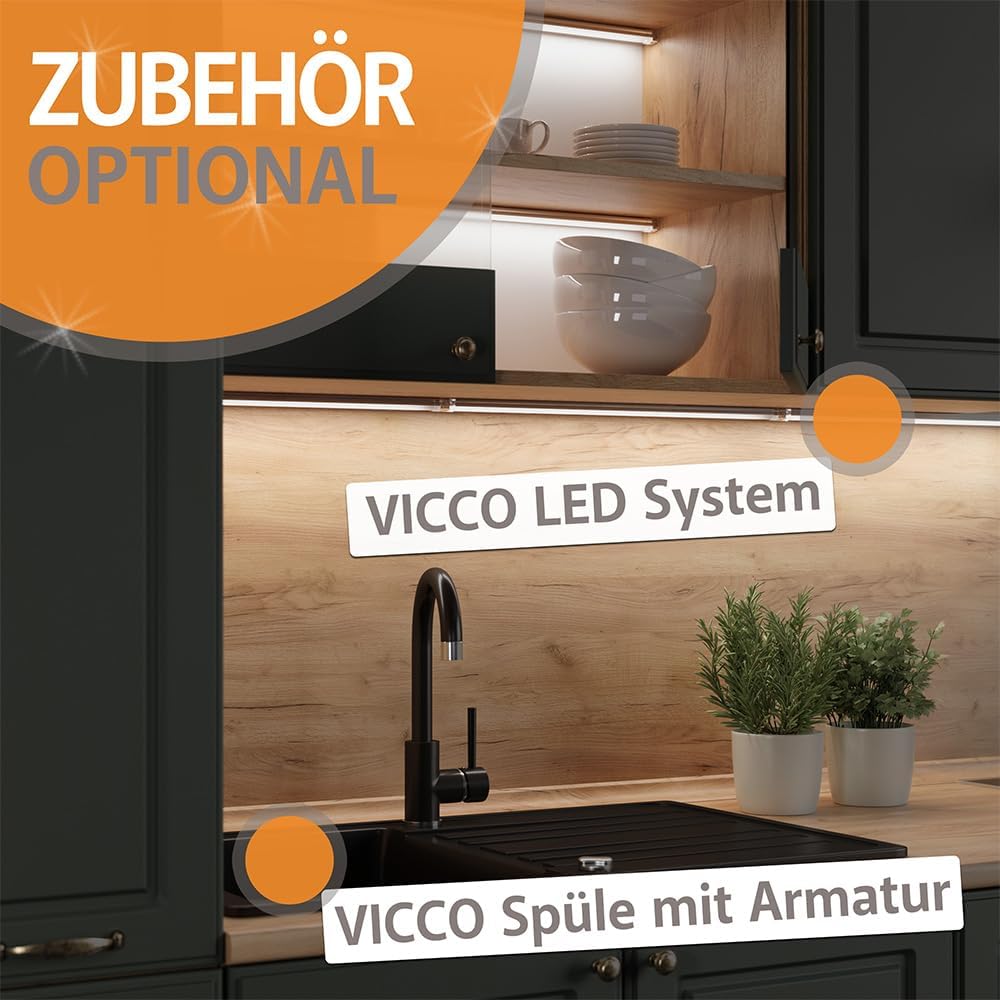Vicco Raul Küchenzeile Goldkraft Eiche Anthrazit, Modulare Einbauküche mit Arbeitsplatte & Stauraum