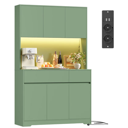 FirFurd Küchenschrank Buffetschrank Weiß 180x100x38,5 cm mit LED, Steckdose, Arbeitsplatte, Sideboard mit Türen & Schubladen