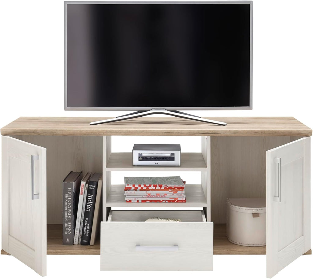 Stella Trading ROMANCE Wohnwand Wohnzimmer Set Sibiu Lärche & Eiche San Remo, Landhaus Möbel mit Stauraum & LED