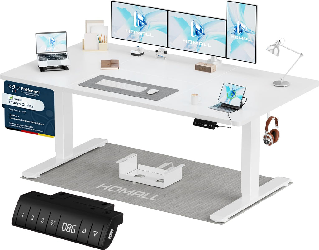 Homall Elektrischer Schreibtisch höhenverstellbar mit USB & Kabelmanagement – Standing Desk mit Memory-Funktion Weiß
