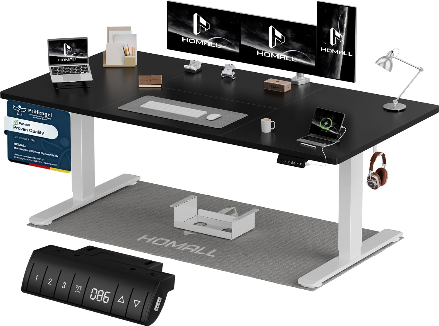 Homall Elektrischer Schreibtisch höhenverstellbar mit USB & Kabelmanagement – Standing Desk mit Memory-Funktion Weiß