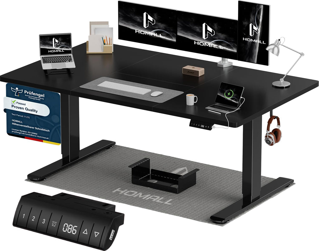 Homall Elektrischer Schreibtisch höhenverstellbar mit USB & Kabelmanagement – Standing Desk mit Memory-Funktion Weiß