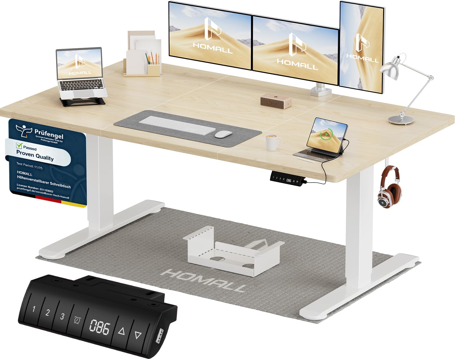Homall Elektrischer Schreibtisch höhenverstellbar mit USB & Kabelmanagement – Standing Desk mit Memory-Funktion Weiß
