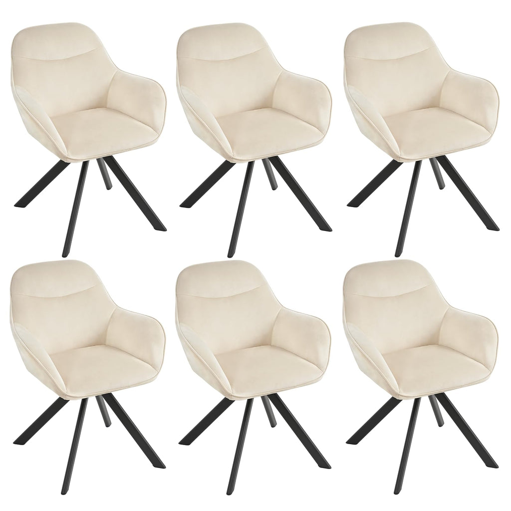6er Set Esszimmerstühle Drehbar mit Armlehne, 360° Drehstuhl Polsterstuhl Samt Modern Küchenstuhl mit Metallbeine für Esszimmer, Wohnzimmer, Büro, Dunkelgrau
