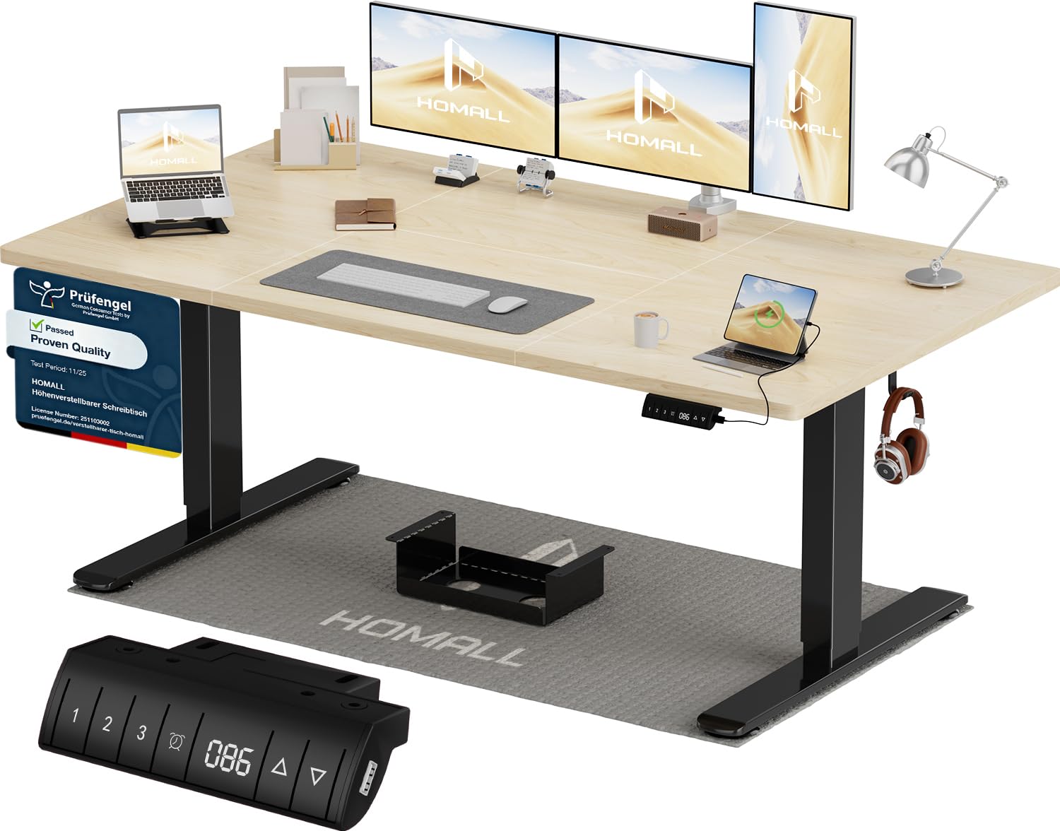 Homall Elektrischer Schreibtisch höhenverstellbar mit USB & Kabelmanagement – Standing Desk mit Memory-Funktion Weiß