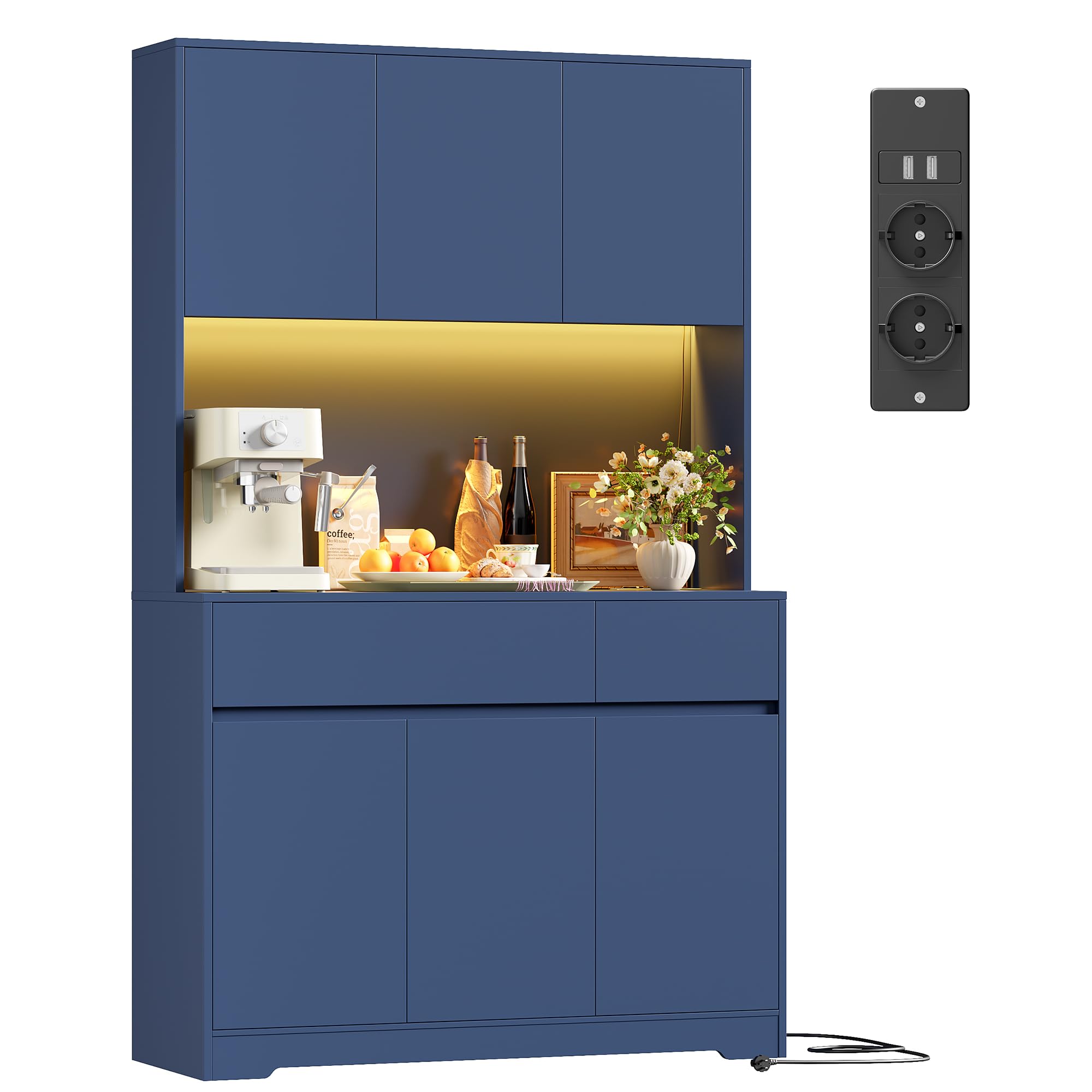 FirFurd Küchenschrank Buffetschrank Weiß 180x100x38,5 cm mit LED, Steckdose, Arbeitsplatte, Sideboard mit Türen & Schubladen