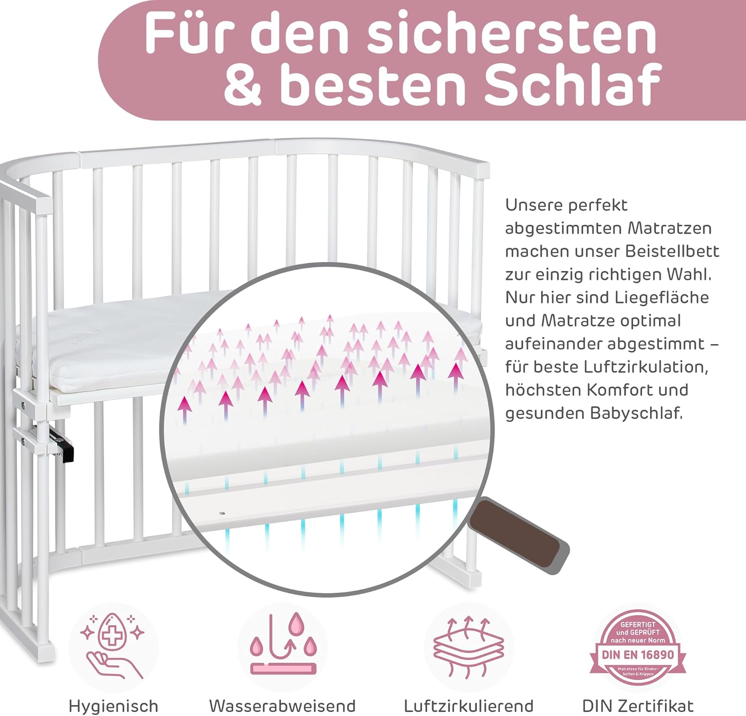 babybay Original Beistellbett aus massivem Buchenholz mit Matratze – Höhenverstellbares mitwachsendes Babybett