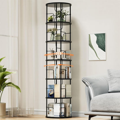 360° Drehbares Bücherregal, Bodenstehendes Bücherschrank Aus Holz, Bookshelf Mit 5 Ebenen, Verstellbare Ebenen, Standregal, 45×45×160cm, Weiß
