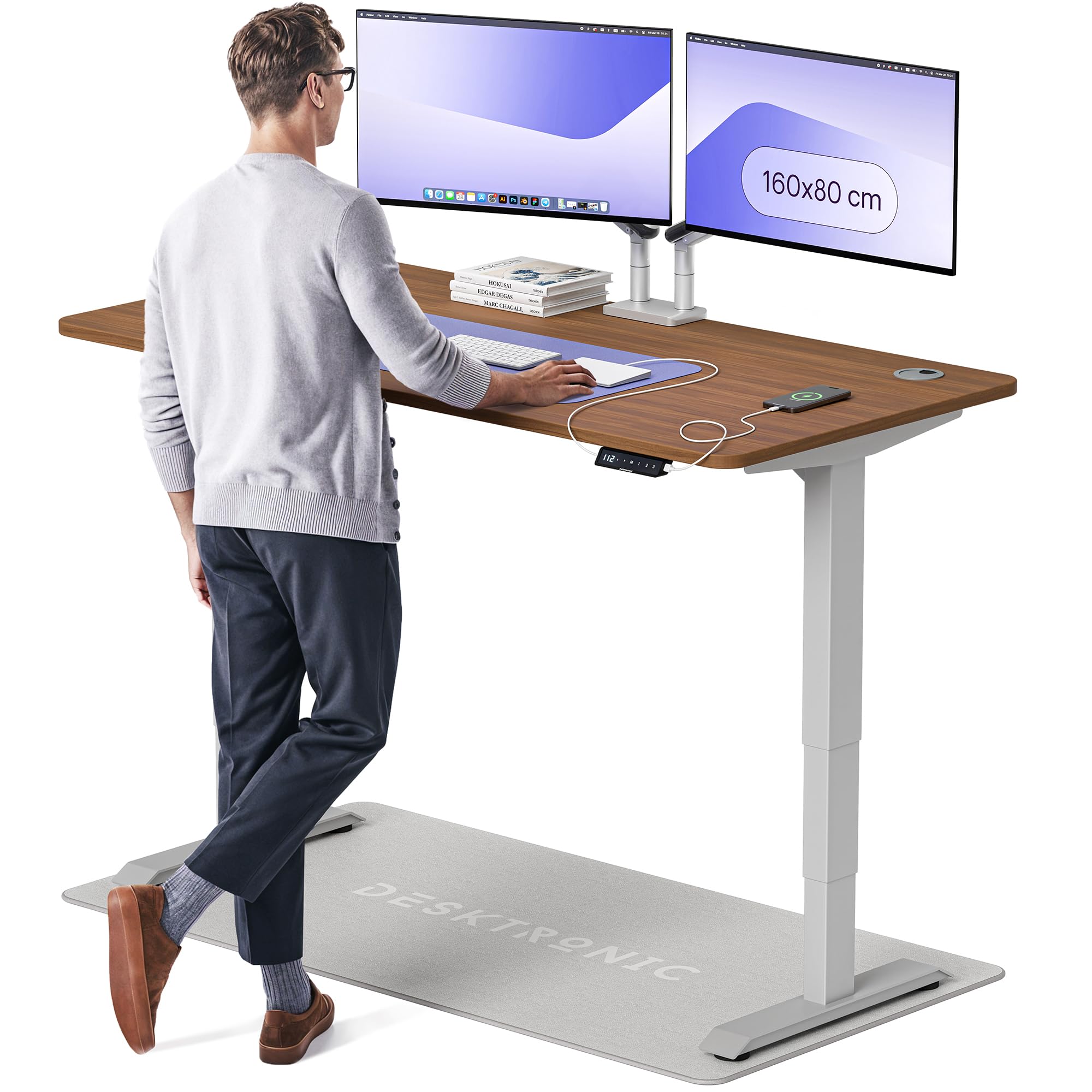 Desktronic HomePro Höhenverstellbarer Schreibtisch Elektrisch – Ergonomischer Steh Sitz Schreibtisch mit Dual Motor, Touchscreen, USB-A & USB-C