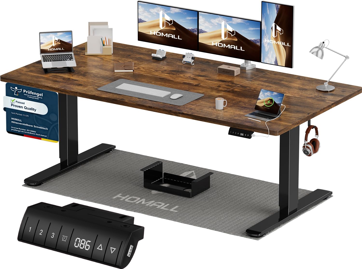 Homall Elektrischer Schreibtisch höhenverstellbar mit USB & Kabelmanagement – Standing Desk mit Memory-Funktion Weiß