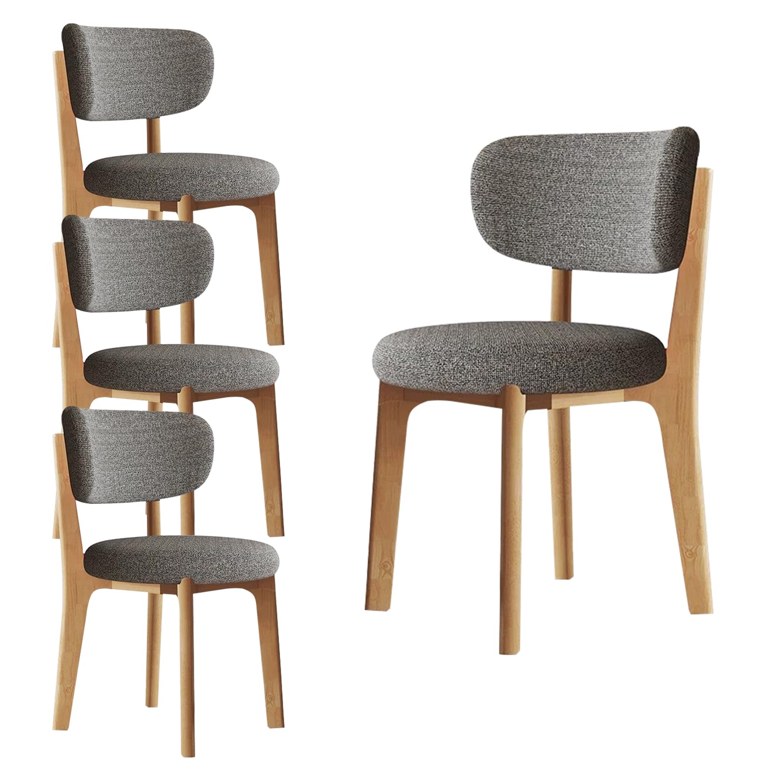 Esszimmerstühle 4er Set aus Holz, Moderne Polsterstuhl Essstühle, Küchenstühle mit Geschwungener Rückenlehne, Esszimmerstühle mit Holzbein für Esszimmer, Küche(Walnussbeine/Khaki)