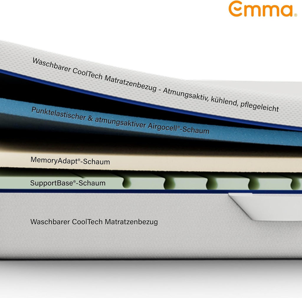 Emma One+ Matratze H2 H3 3-Zonen Memory Foam Matratze atmungsaktiv kühlender Bezug ergonomisch Schlafkomfort