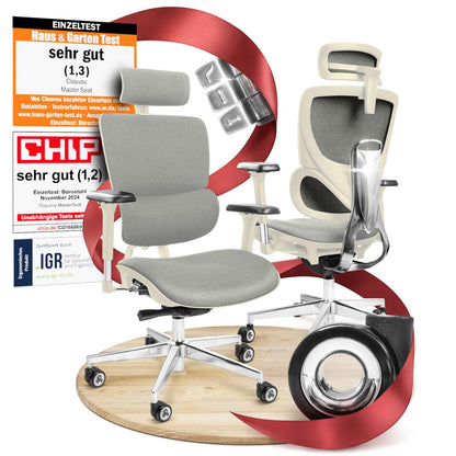 CLOUVOU BrightSeat Bürostuhl Ergonomisch Schwarz bis 150 kg mit Kopfstütze, Lendenstütze, 2D Armlehnen, Drehstuhl