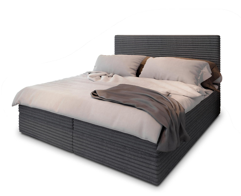 Masseno Boxspringbett PISA Polsterbett Creme mit Matratze & Topper, Bettkasten, gepolstertes Kopfteil TILIA 03