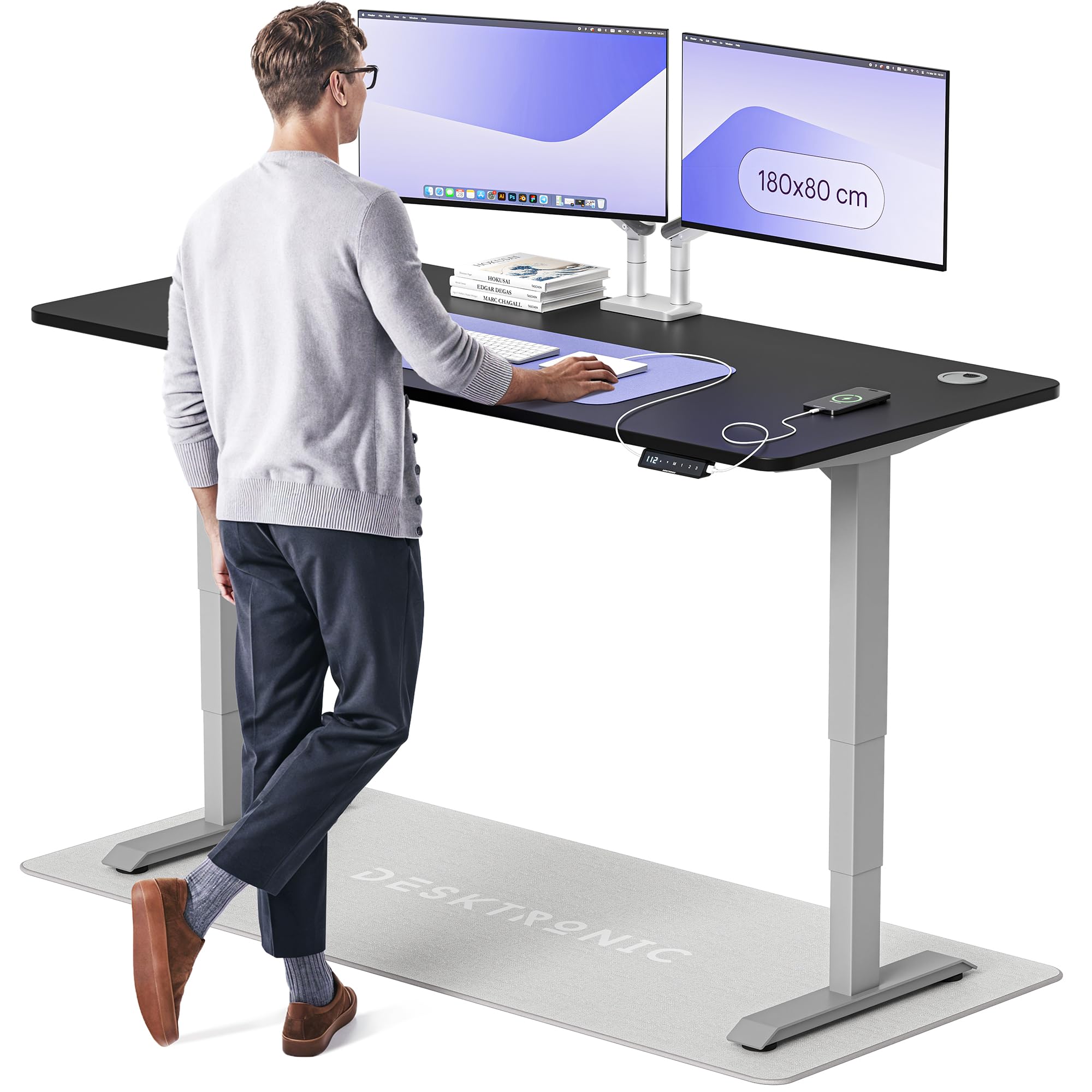 Desktronic HomePro Höhenverstellbarer Schreibtisch Elektrisch – Ergonomischer Steh Sitz Schreibtisch mit Dual Motor, Touchscreen, USB-A & USB-C
