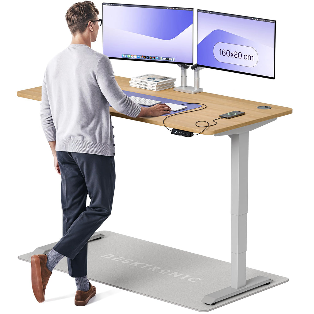Desktronic HomePro Höhenverstellbarer Schreibtisch Elektrisch – Ergonomischer Steh Sitz Schreibtisch mit Dual Motor, Touchscreen, USB-A & USB-C