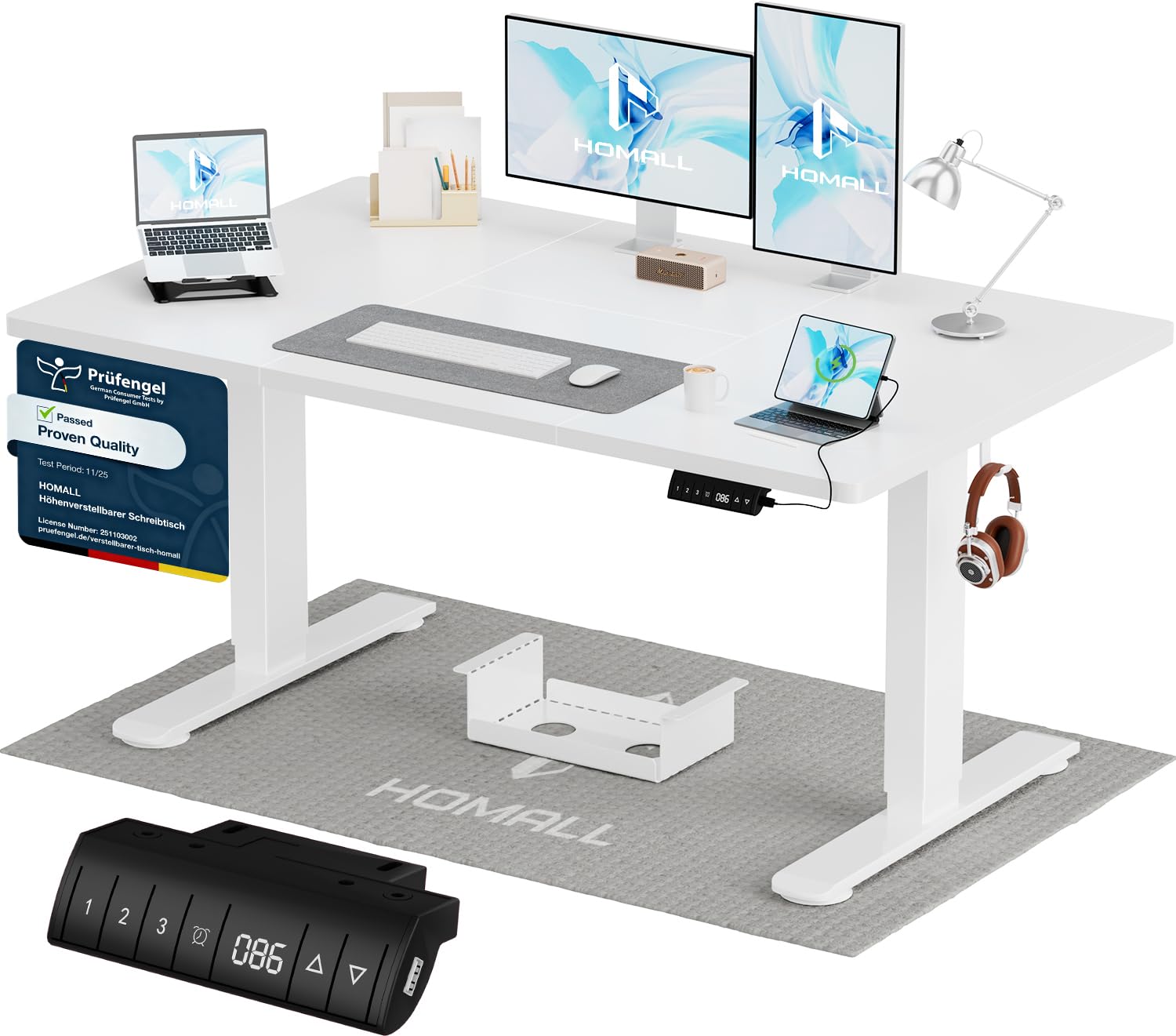 Homall Elektrischer Schreibtisch höhenverstellbar mit USB & Kabelmanagement – Standing Desk mit Memory-Funktion Weiß