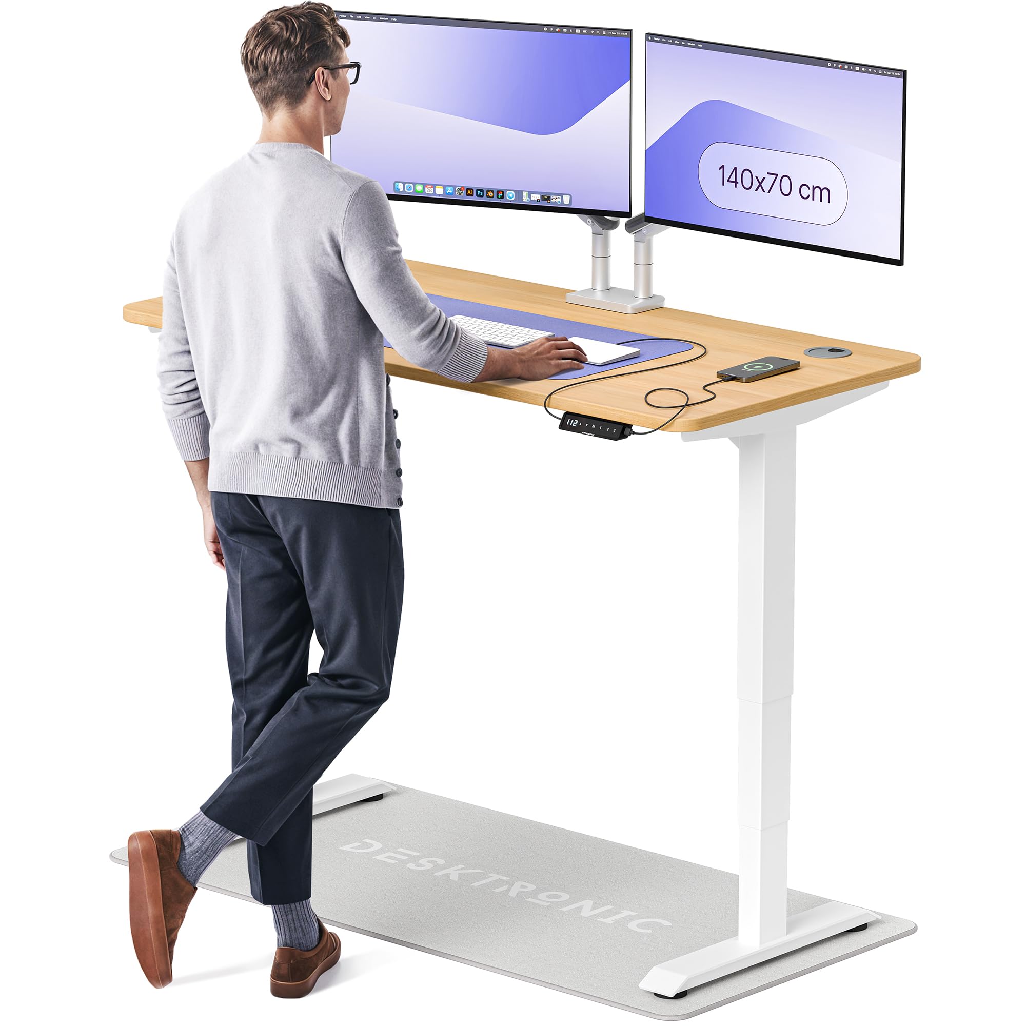 Desktronic HomePro Höhenverstellbarer Schreibtisch Elektrisch – Ergonomischer Steh Sitz Schreibtisch mit Dual Motor, Touchscreen, USB-A & USB-C