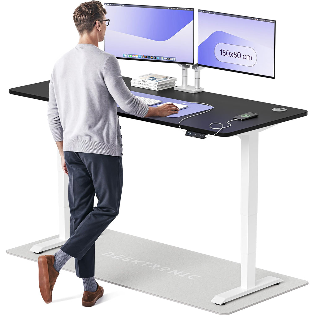 Desktronic HomePro Höhenverstellbarer Schreibtisch Elektrisch – Ergonomischer Steh Sitz Schreibtisch mit Dual Motor, Touchscreen, USB-A & USB-C