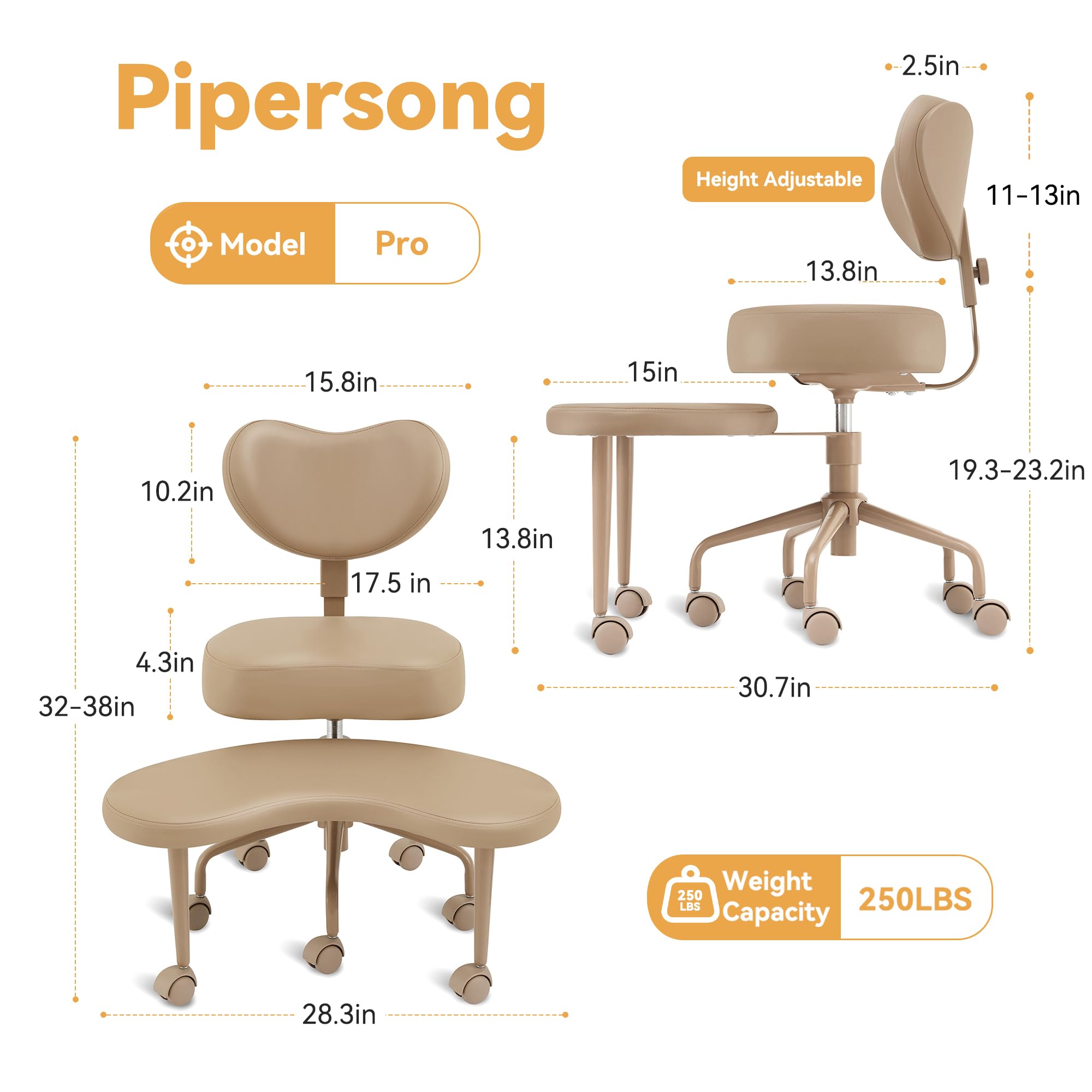 Pipersong ADHS Stuhl ergonomisch mit verstellbaren Armlehnen – Criss Cross Schreibtischstuhl mit Fußstütze & Rollen