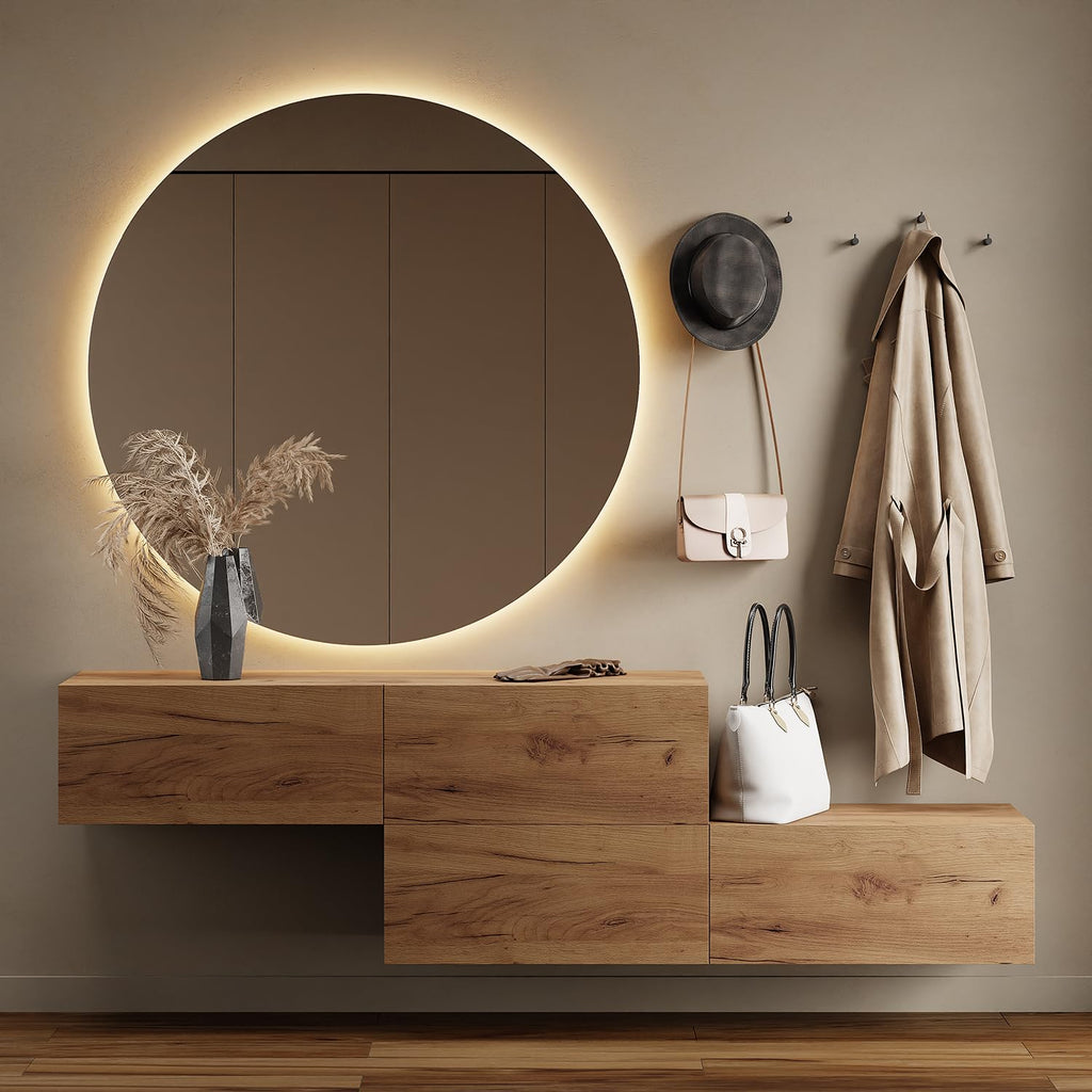 Planetmöbel Flur Garderobe mit Stauraum & Klappe – Hängeschrank Wandgarderobe Holzwerkstoff Gold Eiche Anthrazit