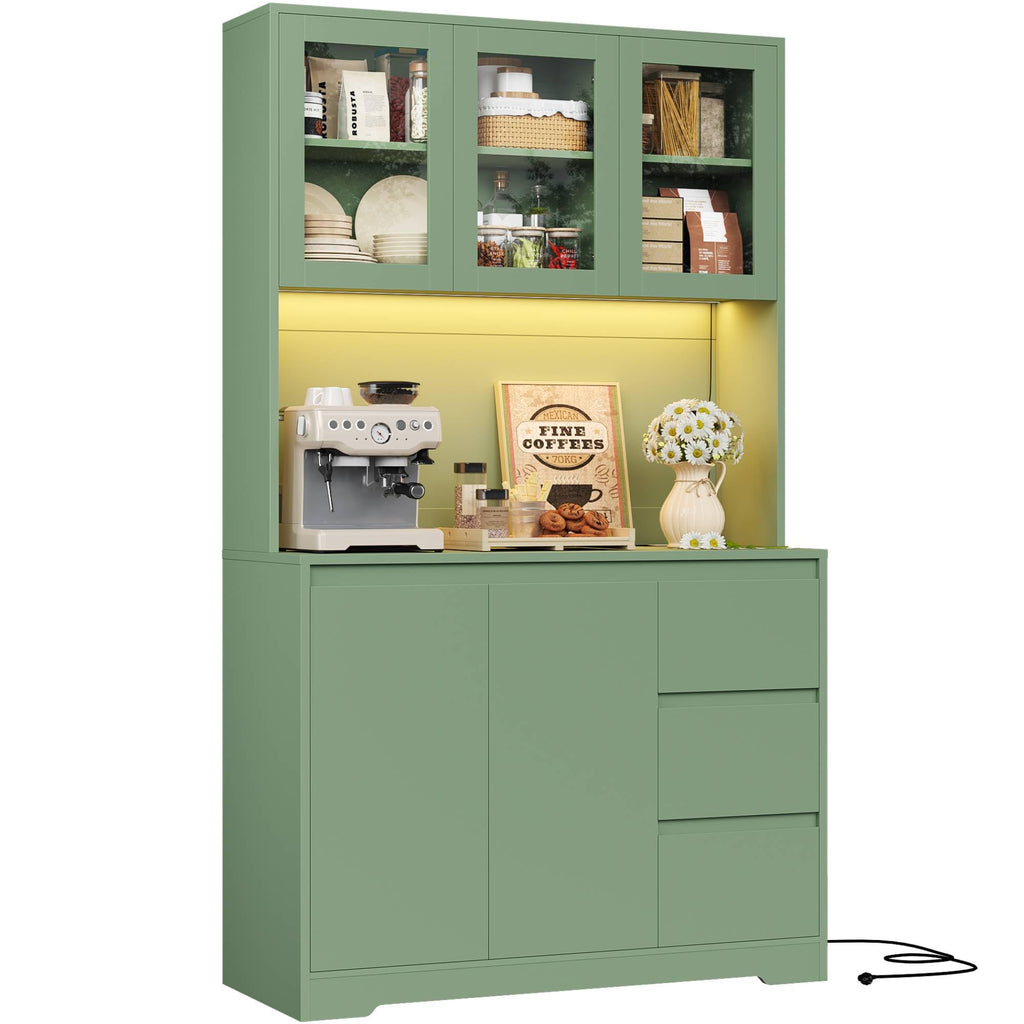FirFurd Küchenschrank Weiß 180x100x38,5 cm mit LED, Steckdose, Arbeitsplatte, Buffetschrank mit Glastüren & 3 Schubladen