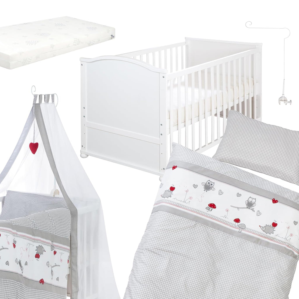 roba Babybett Set 70x140 mit Matratze, Bettwäsche & Himmel, Umbaubar zum Juniorbett