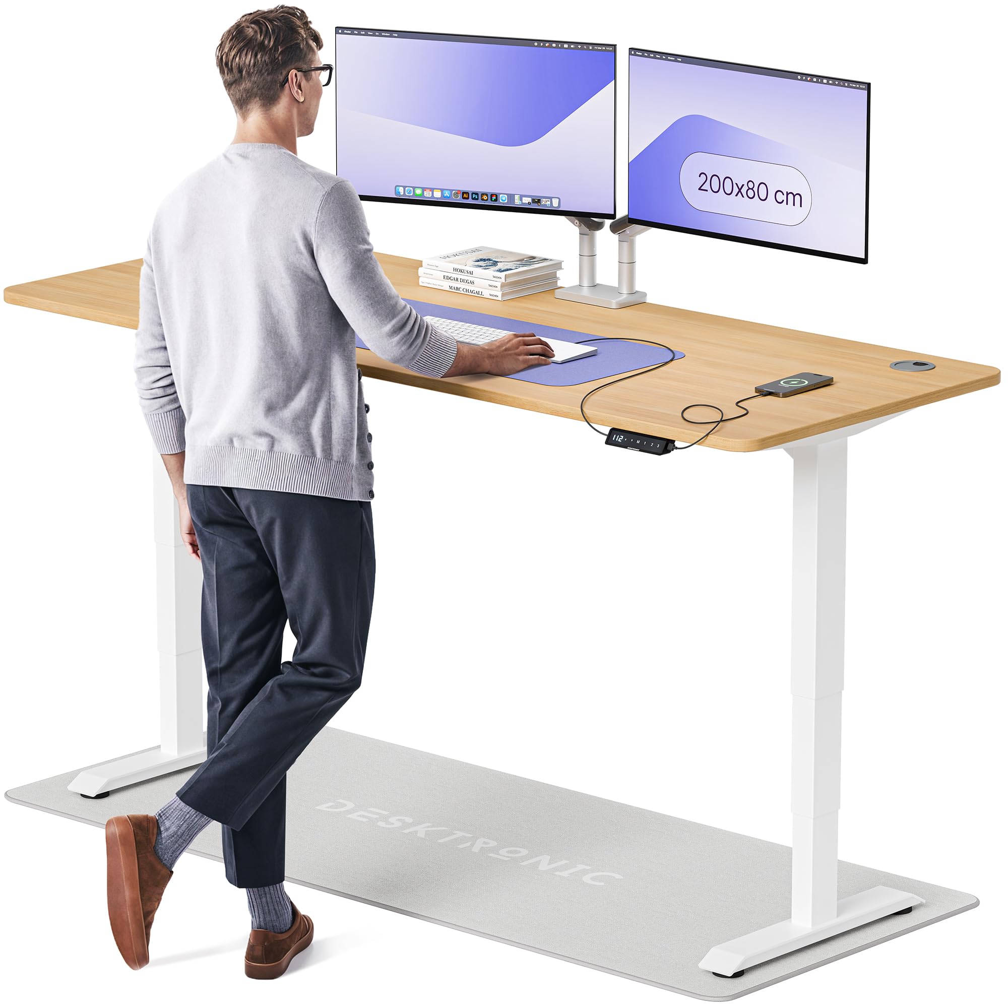 Desktronic HomePro Höhenverstellbarer Schreibtisch Elektrisch – Ergonomischer Steh Sitz Schreibtisch mit Dual Motor, Touchscreen, USB-A & USB-C