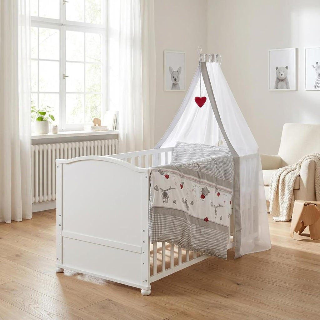 roba Babybett Set 70x140 mit Matratze, Bettwäsche & Himmel, Umbaubar zum Juniorbett