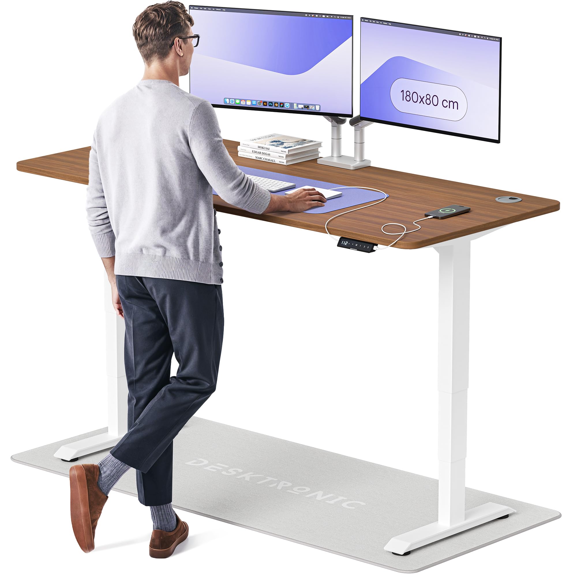 Desktronic HomePro Höhenverstellbarer Schreibtisch Elektrisch – Ergonomischer Steh Sitz Schreibtisch mit Dual Motor, Touchscreen, USB-A & USB-C