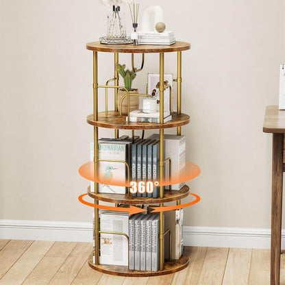 360° Drehbares Bücherregal, Bodenstehendes Bücherschrank Aus Holz, Bookshelf Mit 5 Ebenen, Verstellbare Ebenen, Standregal, 45×45×160cm, Weiß