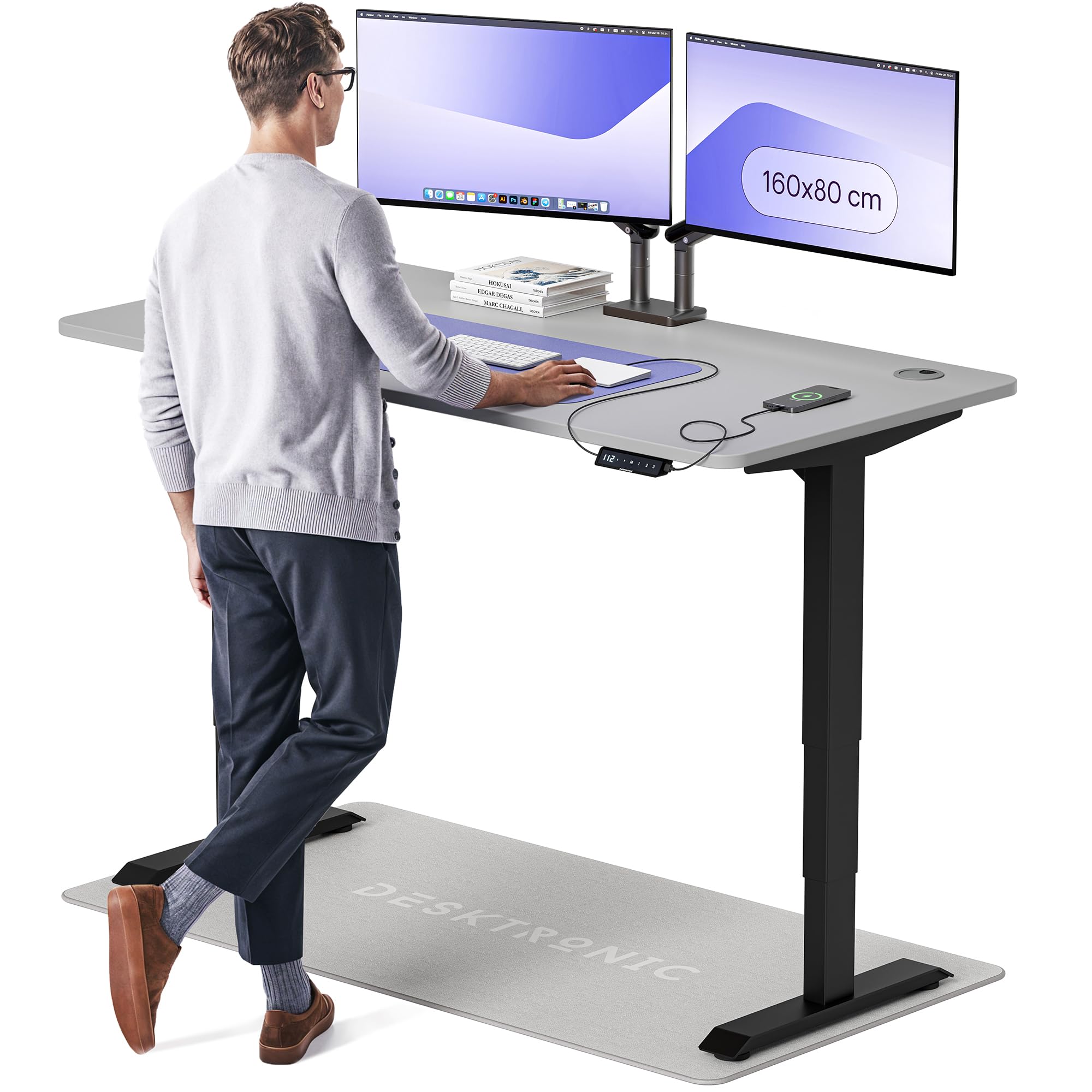 Desktronic HomePro Höhenverstellbarer Schreibtisch Elektrisch – Ergonomischer Steh Sitz Schreibtisch mit Dual Motor, Touchscreen, USB-A & USB-C