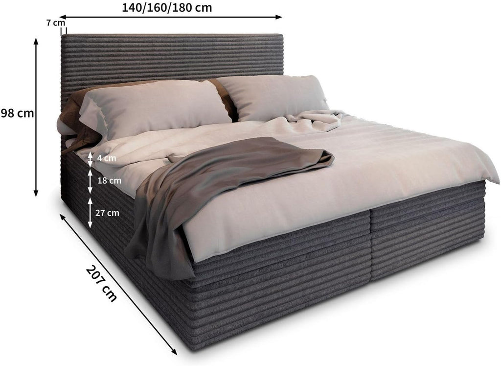 Masseno Boxspringbett PISA Polsterbett Creme mit Matratze & Topper, Bettkasten, gepolstertes Kopfteil TILIA 03