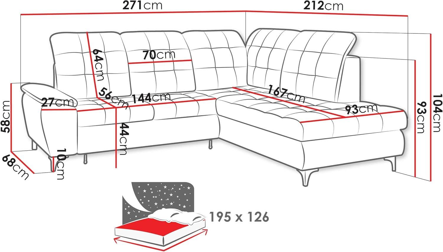 Mirjan24 Ferulk Ecksofa mit Schlaffunktion und Bettkasten – L-Form Schlafsofa 4-Sitzer Wohnzimmer Couch Modern