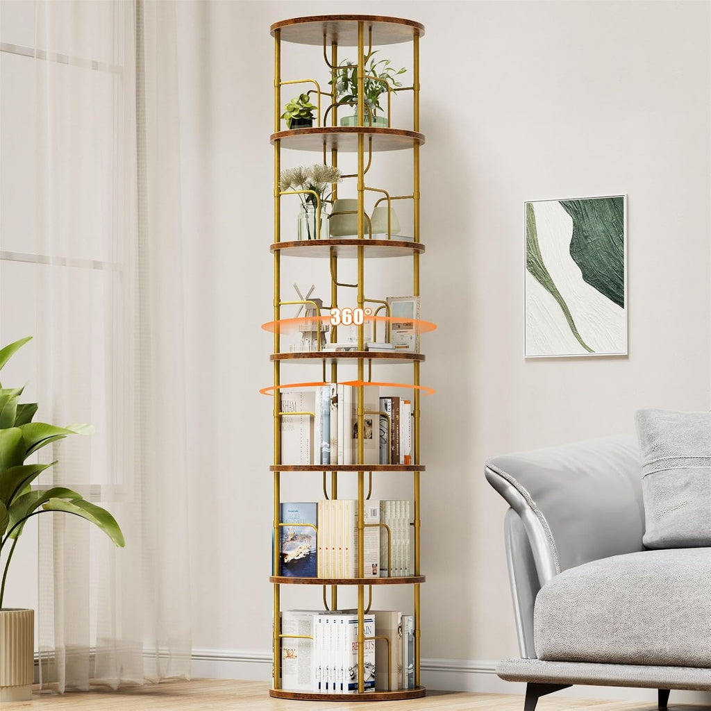 360° Drehbares Bücherregal, Bodenstehendes Bücherschrank Aus Holz, Bookshelf Mit 5 Ebenen, Verstellbare Ebenen, Standregal, 45×45×160cm, Weiß