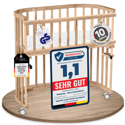 babybay Original Beistellbett aus massivem Buchenholz mit Matratze – Höhenverstellbares mitwachsendes Babybett